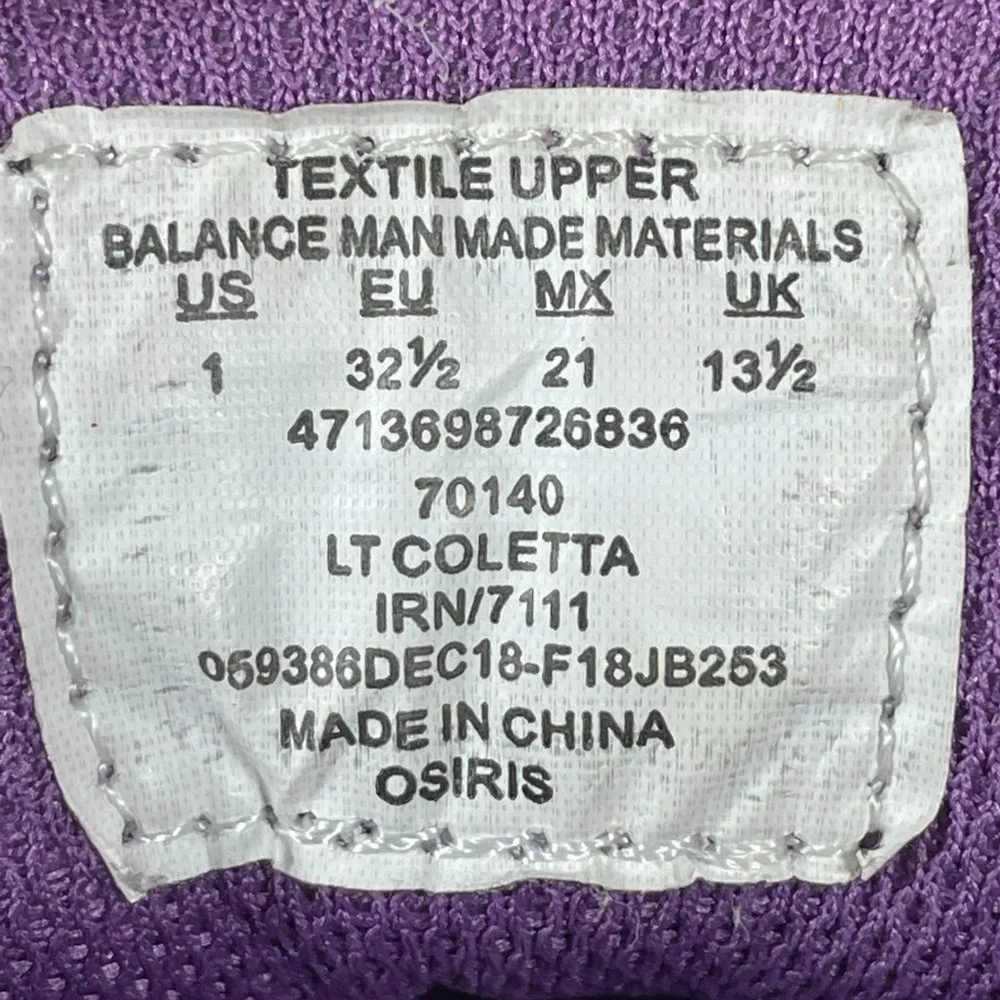 Osiris Coletta Youth Girl's Size 1 Shoes Purple Mesh Low Top Skater Sneakers